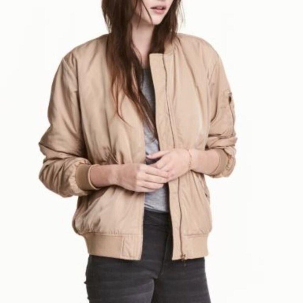 MSRP $89 H&M Oversized Bomber Jacket, Nude/Tan in Color Size 2 | SAME DAY SHIP